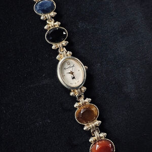 Women's Gloria Vanderbilt Gold Tone Multicolor Gemstone Bracelet Watch One Size